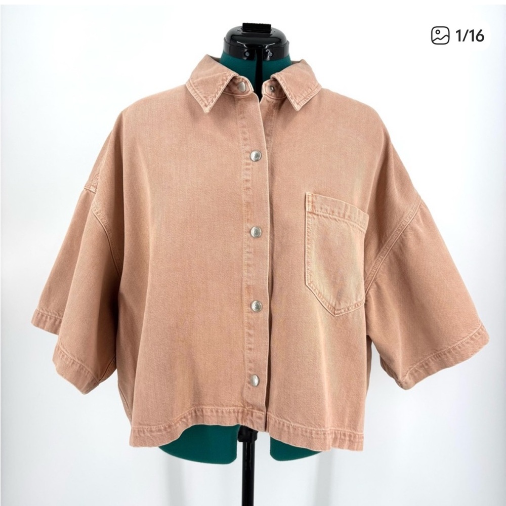 Agolde NWOT Pink Salt Rona Snap Front Oversize Cropped Denim Box Shirt, XL